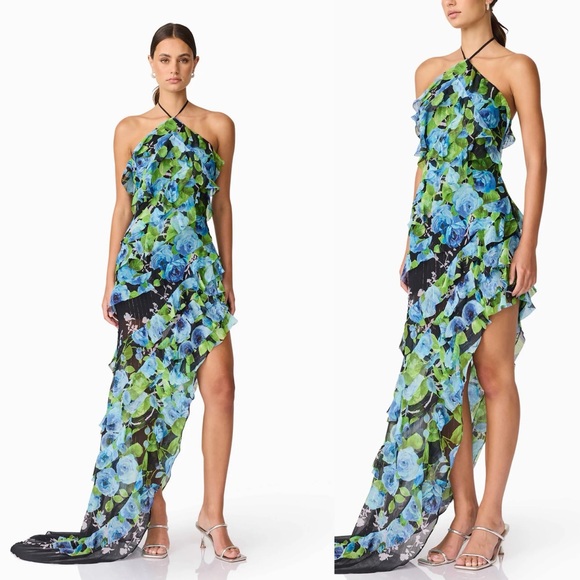 Brand New- Elliatt Briony Asymmetrical Maxi Dress in Black Floral 🦋 - Picture 2 of 15